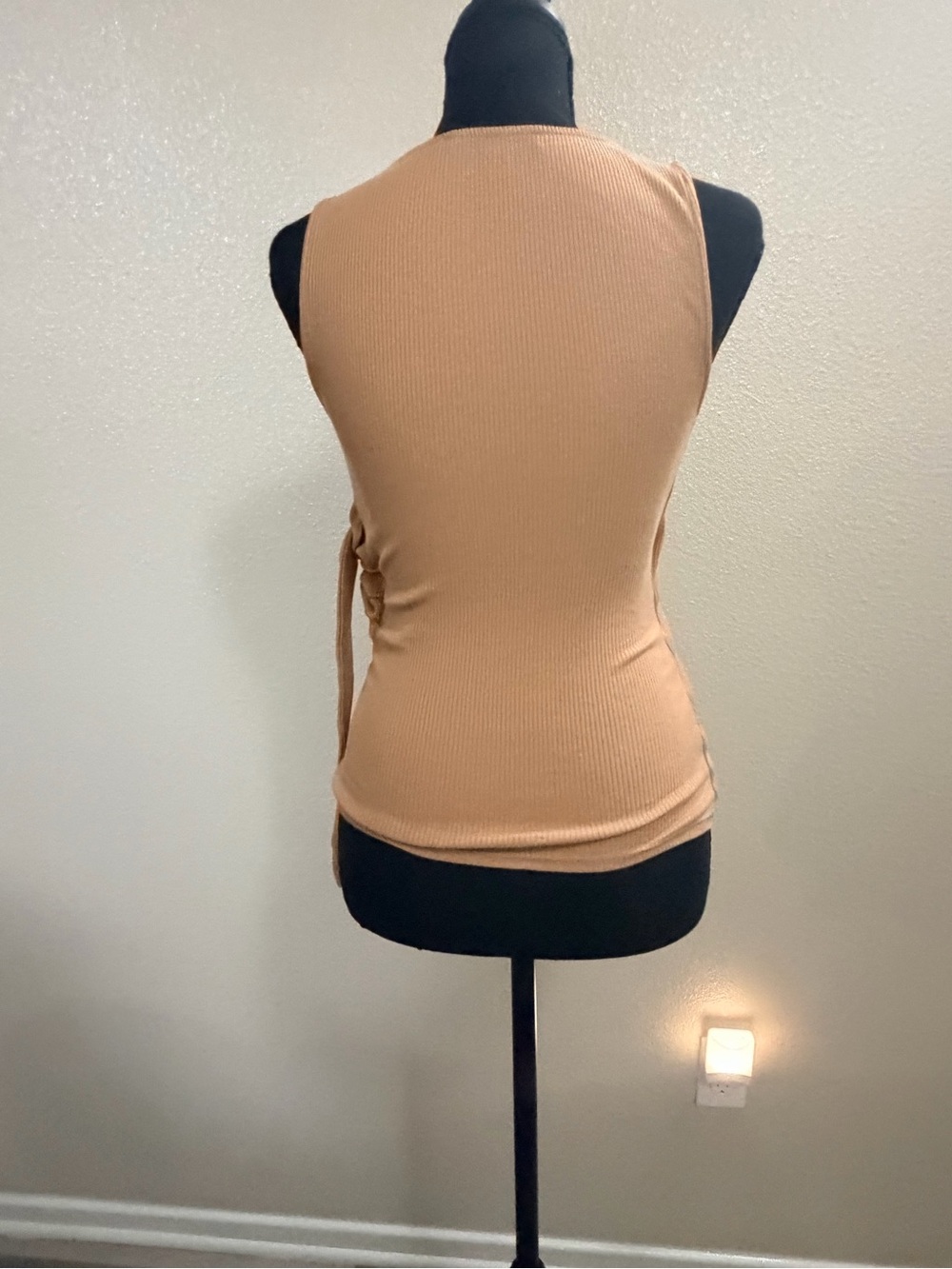 Express Ribbed Wrap Tank Top in Tan - Picture 3 of 4